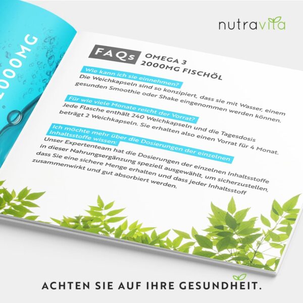 Omega 3 Kapseln hochdosiert 240-2000mg Fischöl Kapseln mit 660mg EPA & 440mg DHA pro Portion - Omega 3 Öl, Reines Fischöl aus nachhaltiger Fischerei - Geprüft/Zertifiziert in Deutschland - Nutravita – Bild 3