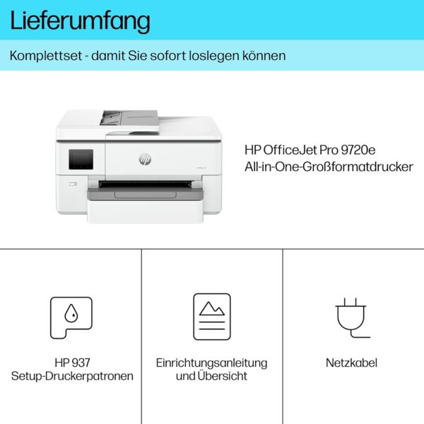 HP OfficeJet Pro 9720e A3-Multifunktionsdrucker, Drucken bis A3, 3 Monate gratis drucken mit HP Instant Ink inklusive, HP+, Drucker, Scanner, Kopierer, Fax, WLAN, LAN, Duplex, Airprint, Grau-Weiß – Bild 4