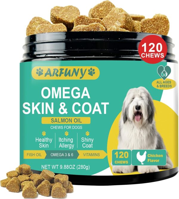 Haut und Fell für Hunde - Skin & Coat Omega 3 für Hunde- Fortschrittliche Formel für gesunde Haut und Glänzendes Fell - Reich an Lachsöl, Omega 3 & 6, Vitaminen - Geschmack Huhn