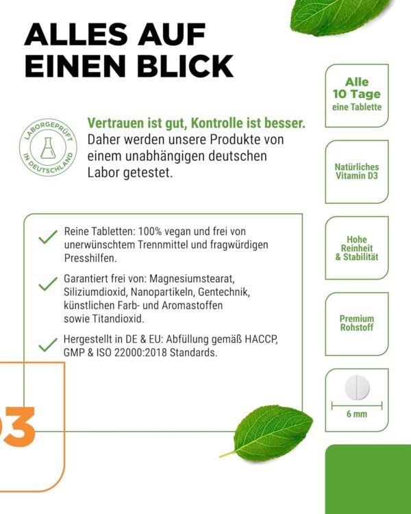 Vitamin D3 10.000 I.E. Depot - 365 Tabletten - Alle 10 Tage eine Tablette - Vegetarisch - Hohe Reinheit - Premium Qualität – Bild 4