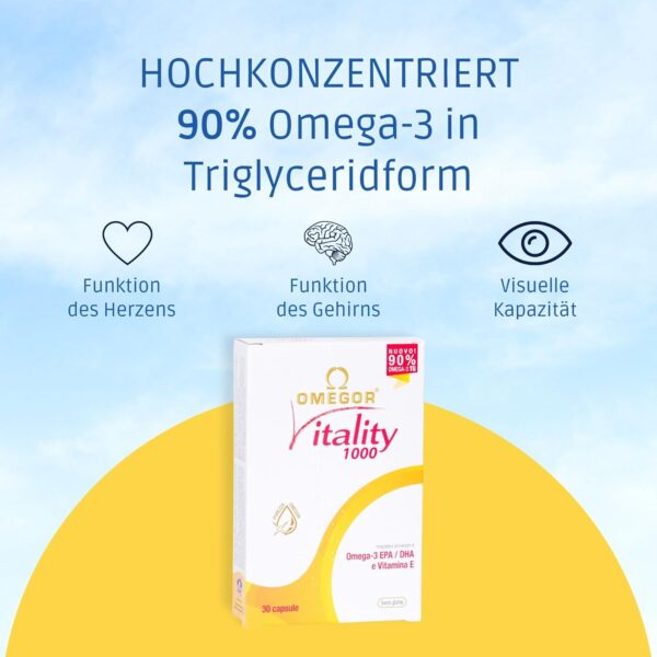 Omegor Vitality 1000 – Nahrungsergänzungsmittel mit 90% Omega 3 in Triglyceridform – Vitamin E – Für ein gesundes Herz, Sehvermögen und Gehirn – IFOS-zertifiziert – Ohne Nachgeschmack – 2 x 30 Kp – Bild 10