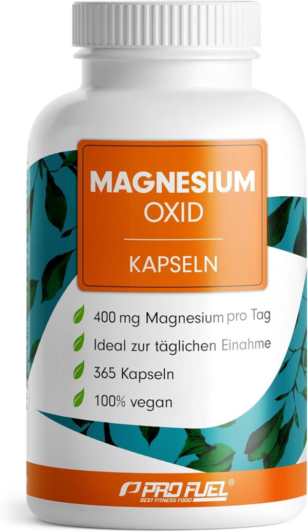 Magnesium Kapseln 365x (1 Jahr) - 668mg Magnesium-Oxid, davon 400mg Magnesium pro Kapsel - sehr hoher Magnesium-Gehalt (60%) - Magnesium optimal hochdosiert - Laborgeprüft mit Zertifikat - 100% vegan