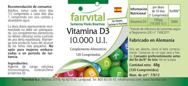 Fairvital | Vitamin D3 10.000 I.E. Depot - 120 Tabletten - HOCHDOSIERT - Cholecalciferol - nur 1 Tablette alle 10 Tage – Bild 5