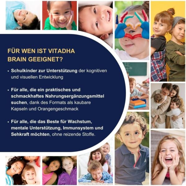 VitaDHA® Brain | Für Kinder | 250 mgOmega-3 DHA, Cholin und Vit.D und B| Für das Gehirn und das Immunsystem | Zuckerfrei | Angenehmer Erdbeer- und Zitronengeschmack | 30 Gelee – Bild 6