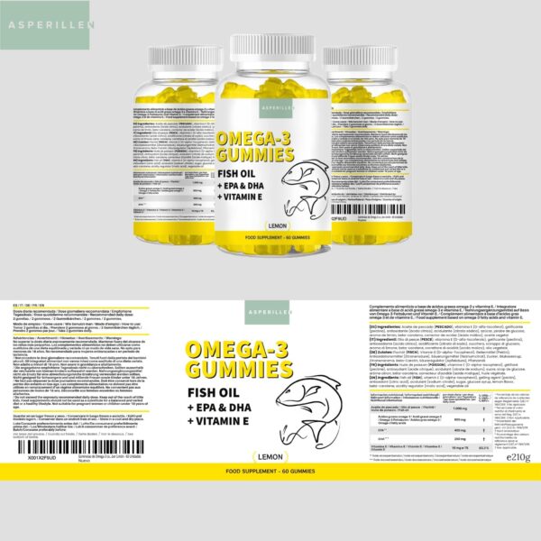 Omega 3 Gummibärchen mit Vitamin E aus Fischöl mit Zitronengeschmack – Hochdosiert Omega 3 Fettsäuren EPA und DHA – 400 mg EPA + 200 mg DHA – Omega 3 Gummies – 60 Einheiten – Bild 7