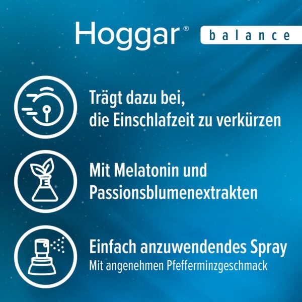 Hoggar MELATONIN balance - Einschlafspray - Nahrungsergänzung mit Melatonin zur Verkürzung der Einschlafzeit und bei Jetlag - mit Vitamin B6-20 ml Spray – Bild 8