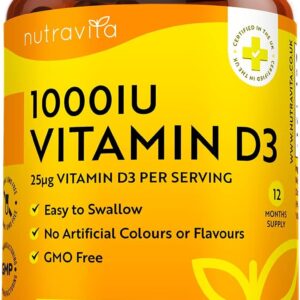 Vitamin D3 1000 I.E - 365 Kapseln - Unterstützt Knochen, Zähne, Muskeln und Immunsystem* - Vitamin D3 aus Deutschland - ohne künstlichen Zusatzstoffe - Hohe Reinheit - Hochdosiert - Premium Qualität