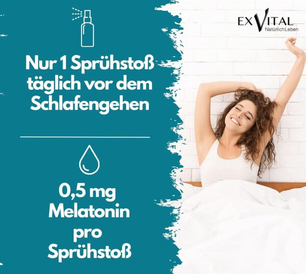 Melatonin Spray, mit Lavendel Extrakt & Vitamin B6- 0,5 mg liquid Melatonin pro Sprühstoß, natürliches Schlafhormon, 30 ml Sprühflasche mit SOFORT EFFEKT- Ohne Alkohol, Hochdosiert & Made in Germany – Bild 2
