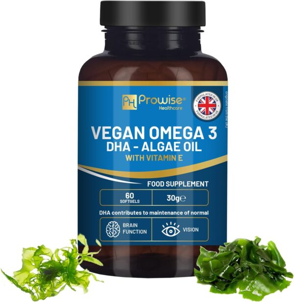 Prowise Vegan Omega-3 DHA aus Algenöl | 60 Softgelkapseln mit Vitamin E | 400mg DHA + 10mg Vitamin E | 100% pflanzlich | rein & nachhaltig angebaut