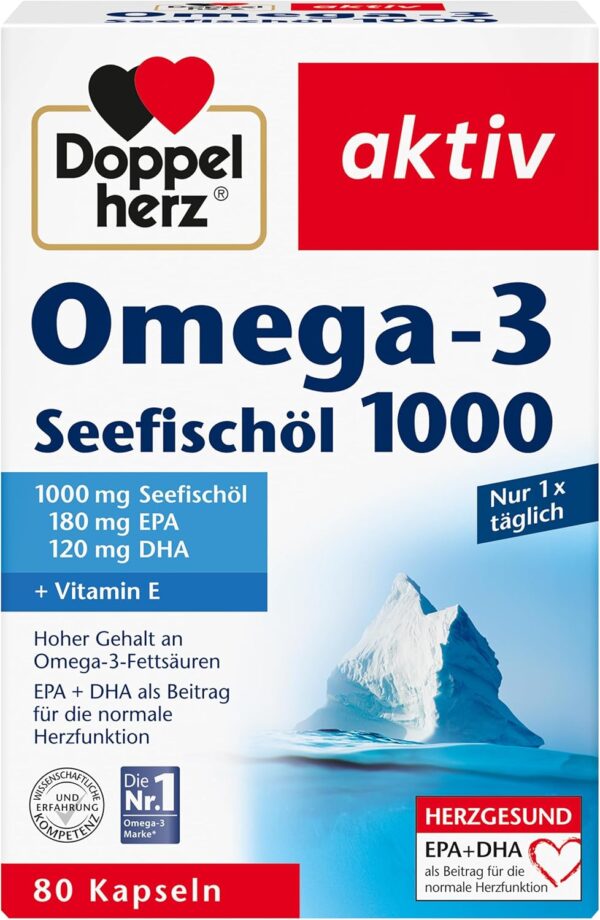 Doppelherz Seefischöl Omega-3 1000 - EPA und DHA als Beitrag für die normale Herzfunktion - 80 Kapseln (1er Pack)