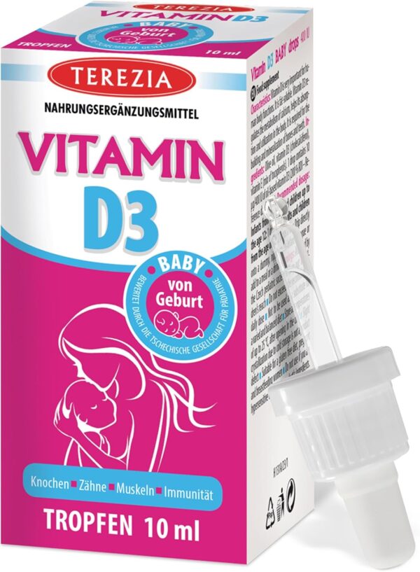 Vitamin D3 Tropfen für Babys & Kinder - 400 IU, 10ml für 220 Tage - Vitamin D Tropfen gut für Immunsystem, Knochen, Zähne, Muskeln - D3 Tropfen sind auch geeignet für Schwangere und stillende Mutter