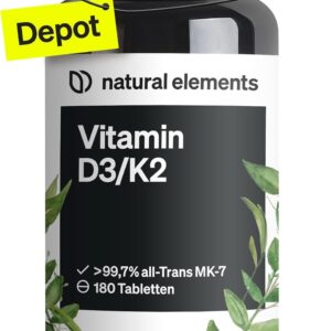 Vitamin D3 + K2 Depot – 180 Tabletten – Premium-Qualität: K2VITAL® von Kappa – 99,7+% All-Trans K2-MK7 + 5000 IE Vitamin D3 – hochdosiert, ohne Zusätze – in Deutschland produziert & laborgeprüft