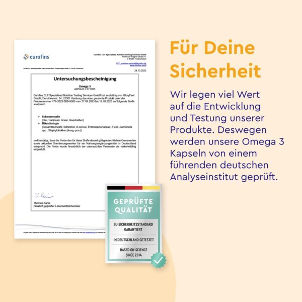 Omega 3 400 Kapseln (+1 Jahr) - 1.000 mg Fischöl pro Kapsel - Essentielle Omega 3 Fettsäuren mit EPA & DHA - Nachhaltiger Fischfang, Laborgeprüft, ohne Zusätze in Deutschland hergestellt – Bild 5