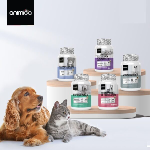 animigo Vitamine für Hunde & Katzen - 365 Multivitamin Tabletten - Mit Vitamin B Komplex (B1, B2, B3, B5, B6, Biotin, B9, B12), C & D3-18 Mineralien & Vitamine - Für Gelenke, Immunsystem, Knochen – Bild 9