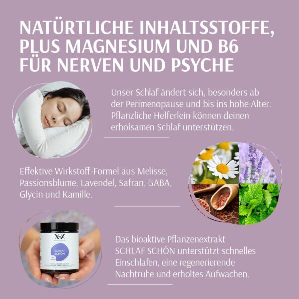 XbyX Schlaf Schön ohne Melatonin 120 g | 40 Portionen | Gut einschlafen und erholt aufwachen | Bioaktive Pflanzenextrakte zur Schlafförderung in Pulverform | Plus Magnesium und B6 | Aus Deutschland – Bild 4