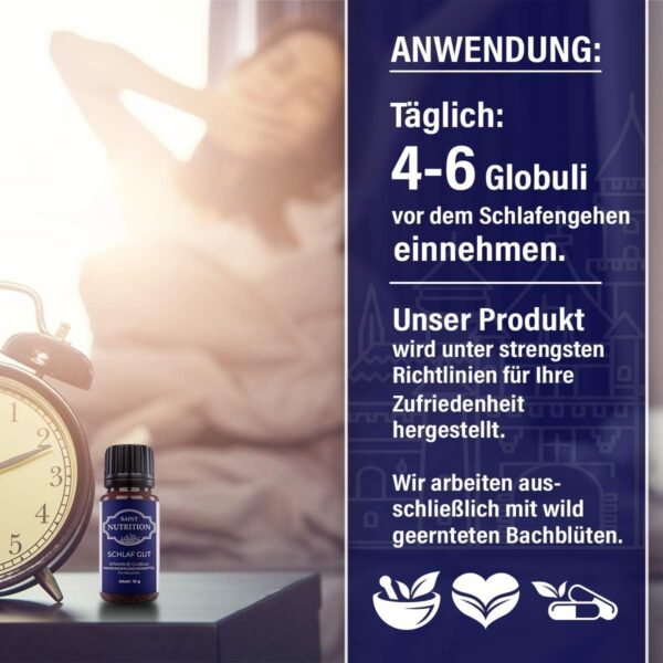 Saint Nutrition® C40 Schlaf Globuli + aktiviert körpereigenes Melatonin zur Entspannung - Beruhigunsmittel für den Mensch zum einschlafen + Sleep Well - DAS pflanzliche Mittel für Erwachsene & Kinder – Bild 4