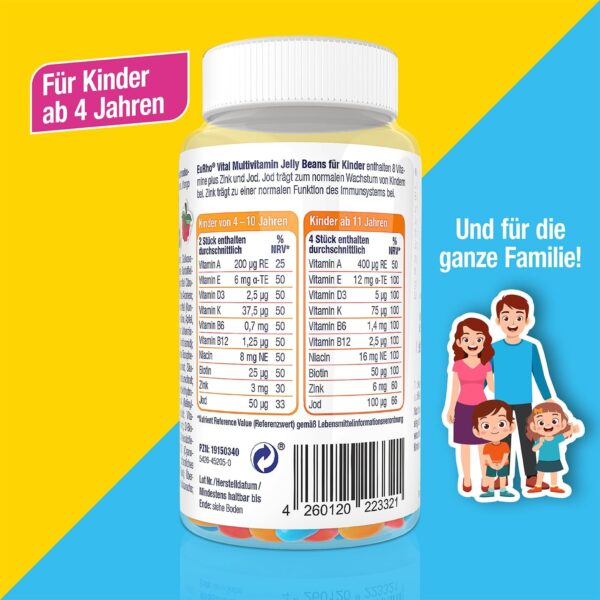Multivitamin Jelly Beans für Kinder | Vegan | Optimal für Kinder ab 4 Jahren | Mit Blaubeer-, Mango- und Himbeergeschmack | EuRho® Vital – Made in Germany | 90 Stück – Bild 4