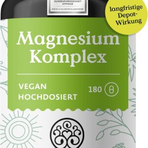 NATURE LOVE® Magnesium Komplex - 180 Kapseln - 400mg elementares Magnesium je Tagesdosis - Magnesiumcitrat, Magnesiumoxid, Magnesiumbisglycinat, Magnesiummalat, Magnesiumscorbat - Vegan, hochdosiert