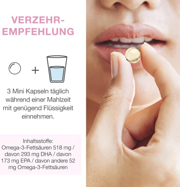 Premium Omega-3 Kapseln – für Mama & Baby – 293 mg DHA und 173 mg EPA – vor, während & nach der Schwangerschaft – sicheres & frisches Omega-3 – einfache Einnahme – 90 Mini-Kapseln – Bild 5