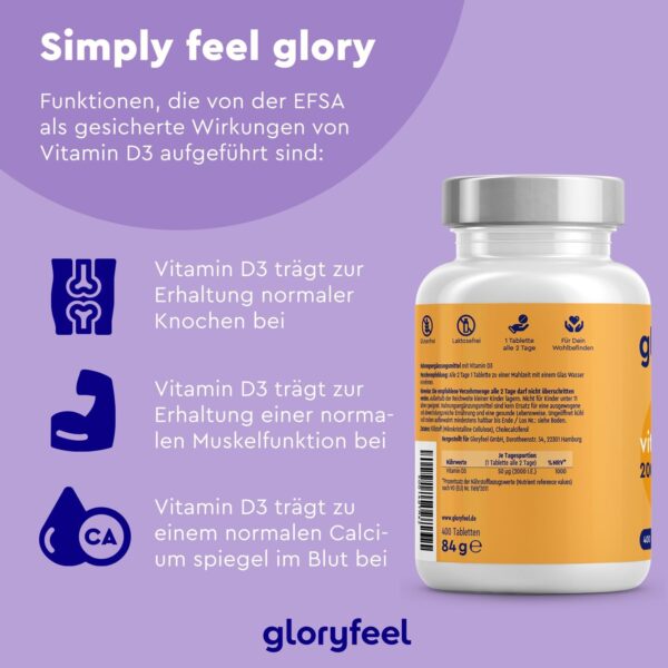 Vitamin D3 2000 I.E. - 400 Tabletten (Langzeitvorrat) hochdosiert - Das Sonnenvitamin für Immunsystem & Knochen* - 100% reines Cholecalciferol - Laborgeprüft & ohne Zusätze in Deutschland hergestellt – Bild 6