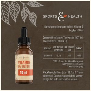Vitamin D3 Tropfen 10.000 IE - Hochdosiert - Vitamin D3 Depot - Vitamin D Tropfen Hochdosiert - Tropfen mit dem D3 Vitamin, Cholecalciferol, Vitamin D3 Tropfen hochdosiert, Vitamin D Öl, Vitamin D3 Öl