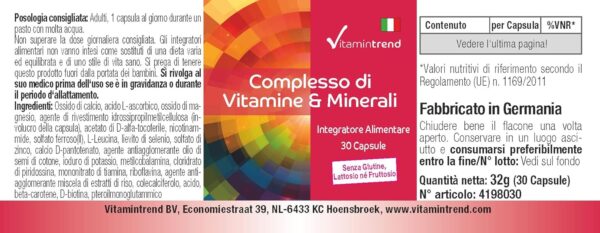 Vitamin & Mineral Komplex - 30 Kapseln ! 1-MONATS-VORRAT ! Multivitamin-Präparat in sicherer Dosierung - Bioverfügbare Supplements aus Deutschland | Vitamintrend® – Bild 6