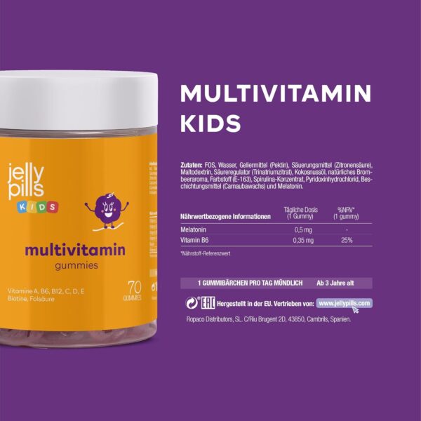 Jelly Pills® Multivitamine und Mineralien Kinder 70 Gummies - ohne Zuckerzusatz - Gummis mit Erdbeergeschmack 10 Wochen - mit allen Vitaminen A B C D E Biotin Folsäure Zink Jod Magnesium Chrom – Bild 7