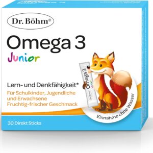 Dr. Böhm Omega 3 Junior Direkt Sticks: Zur Unterstützung des Gehirns & Immunsystems, mit Omega-3, Vitamin C und D, für Kinder & Erwachsene, 30 Sticks