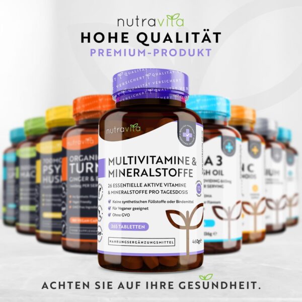 Multivitamin & Mineralstoffe - 365 hochdosierte Tabletten mit Bioaktiv-Formen und Premium-Rohstoffen - Unabhängig Laborgetestet - vegane, Multivitamintabletten mit 26 aktiven Vitamine – Bild 6