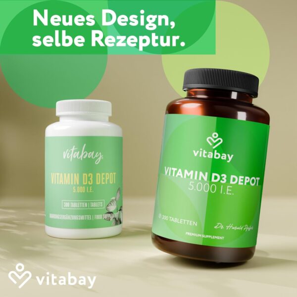 Vitabay Vitamin D3 Depot Hochdosiert 5000 IE - 300 Vegane & Laborgeprüfte Vitamin D Tabletten ohne Zusätze - Trägt zur Unterstützung des Immunsystems und zur Erhaltung normaler Knochen bei – Bild 2