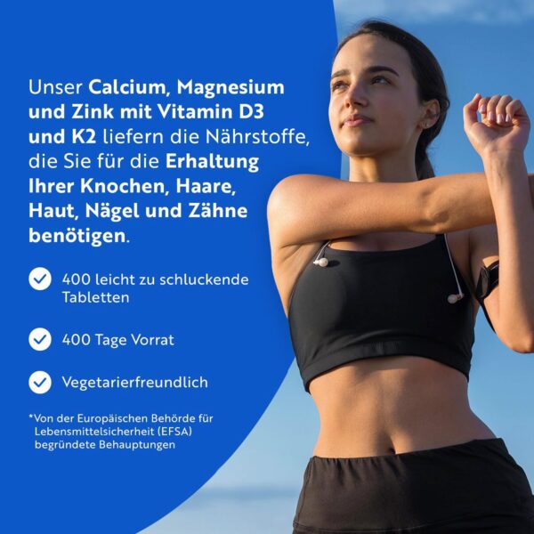 Calcium Magnesium Zink - 400 Hochdosiert vegetarische Tabletten (6 Monate) - Magnesiumoxid mit Vitamin D3, K2, Selen, Mangan - Komplex mit 600mg Kalzium pro Tagesdosis - Knochen + Muskeln - Nutravita – Bild 3