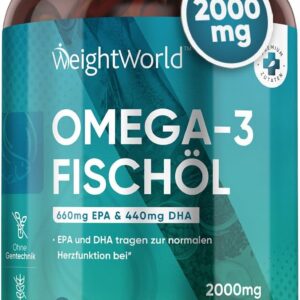 Omega 3 Kapseln - 2000mg Fischöl mit 1100mg Omega-3, 660mg EPA & 440mg DHA pro Tag - Laborgeprüft - 240 Softgels - Fettsäuren für Herz, Gehirn & Blutdruck - Nachhaltig & ohne Zusätze - WeightWorld