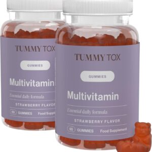Multivitamin Gummies - Gummibärchen mit Biotin, Folsäure, Vitamin C, Vitamin E und 6 weitere Mikronährstoffe enthalten - 120 Gummies mit natürlichem Erdbeergeschmack - TummyTox