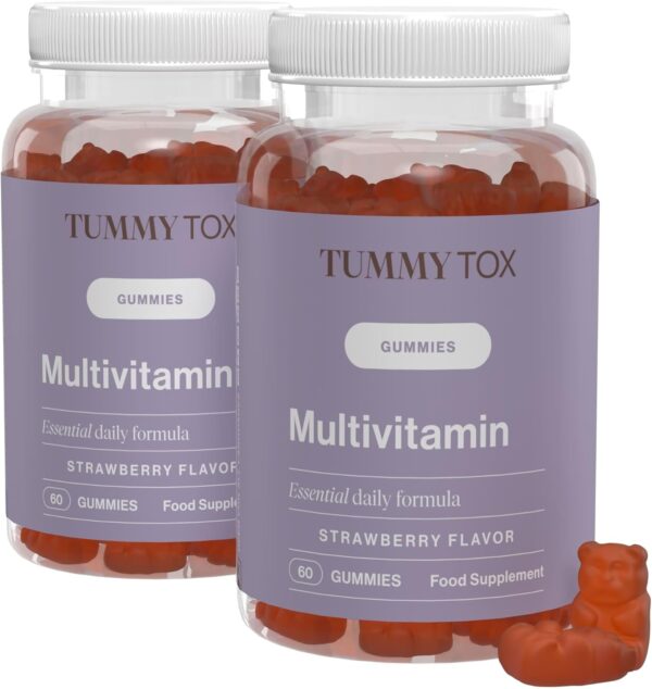 Multivitamin Gummies - Gummibärchen mit Biotin, Folsäure, Vitamin C, Vitamin E und 6 weitere Mikronährstoffe enthalten - 120 Gummies mit natürlichem Erdbeergeschmack - TummyTox