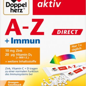 Doppelherz A–Z + Immun DIRECT – Mit Zink, Vitamin B12, Vitamin C und D als Beitrag für die normale Funktion des Immunsystems –Flüssigkeit, 20 Sachets