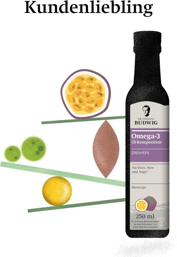Dr. Johanna Budwig Omega 3 DHA+EPA Maracuja (250ml) - Leinöl & Omega 3 Algenöl - Omega 3 hochdosiert (EPA DHA) - Algenöl Omega 3 vegan flüssig, Omega 3 Öl, Omega 3 für Kinder – Bild 8