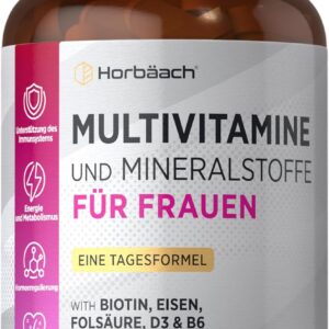 Multivitamin Tabletten Frauen | 180 Tabletten - 6 Monate Vorrat | Hochdosiert mit Eisen, Biotin, Vitamin B6 und mehr! | Energie, Knochen und Immunsystem | de Horbaach