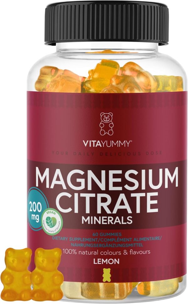 Vitayummy Vegan Magnesium Gummies - Magnesium citrat-Mineralien - Magnesium für Kinder, Frauen und Männer - Natürlicher Zitronengeschmack