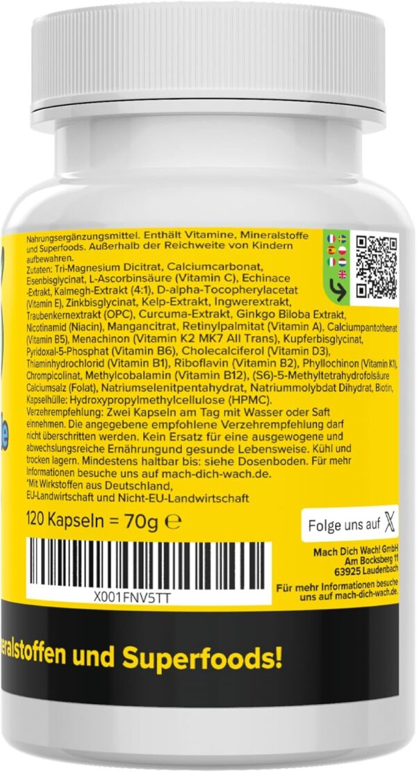 Komplett Komplex Kapseln - alle A-Z Vitamine & Mineralien - hochdosiert, bioaktiv & vegan - Multivitamin, Multimineral & Superfoods - Produktion in Deutschland - für Erwachsene & Kinder - Vitamineule® – Bild 3