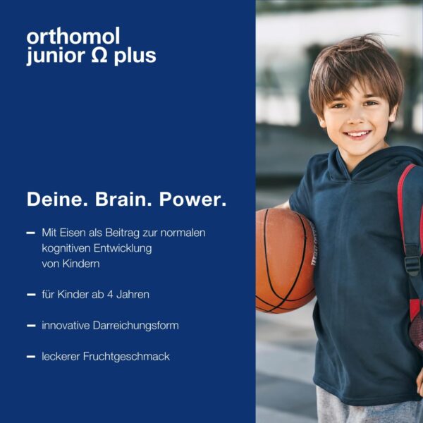 Orthomol junior Omega plus - mit Eisen als Beitrag zur normalen kognitiven Entwicklung von Kindern - mit Omega-3-Fettsäuren, Zink und B-Vitaminen, 30 St. Tagesportionen – Bild 3
