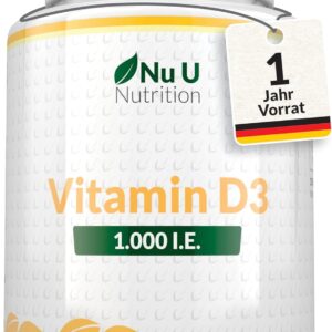 Vitamin D3 1.000 I.E. hochdosiert | für Knochen, Zähne & Immunsystem | Jahresversorgung | 100% Geld-zurück-Garantie | 365 Softgel-Kapseln | Nahrungsergänzungsmittel von Nu U Nutrition
