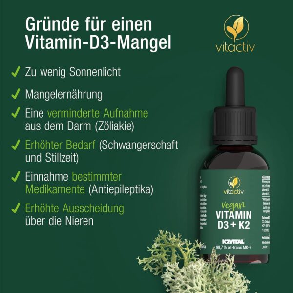 VITACTIV Vitamin D3 K2 Tropfen - K2VITAL® 99,7% all-trans MK-7 - D3 pro Tropfen 1000 IE, Hochdosiert, Hoch Bioverfügbar - Aus Deutschland, Laborgeprüft, Vegan - 50ml, 1700 Tropfen – Bild 3