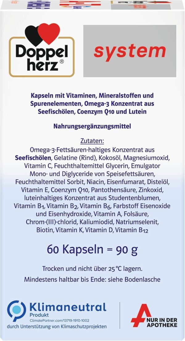 Doppelherz system A-Z + OMEGA-3 ALL-IN-ONE – 19 Vitamine und Mineralstoffe PLUS Omega-3 – 60 Kapseln – Bild 3