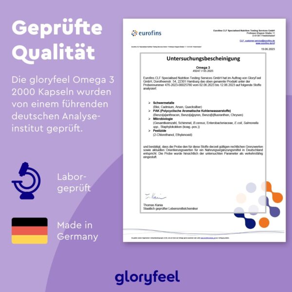 Omega 3 Kapseln - Hochdosiert mit 2000mg Fischöl, 1000mg EPA & 500mg DHA pro Tagesdosis (in Triglycerid-Form) - Essentielle Fettsäuren aus Anchovis - Laborgeprüft in Deutschland hergestellt – Bild 8