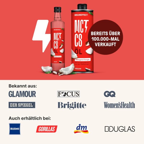 BRAINEFFECT MCT-Öl C8 (1000ml) - Bildet 300% mehr Ketone als andere MCT-Öle (100% C8) - Ketogene Ernährung - Reiner Extrakt aus Kokosnussöl - – Bild 6