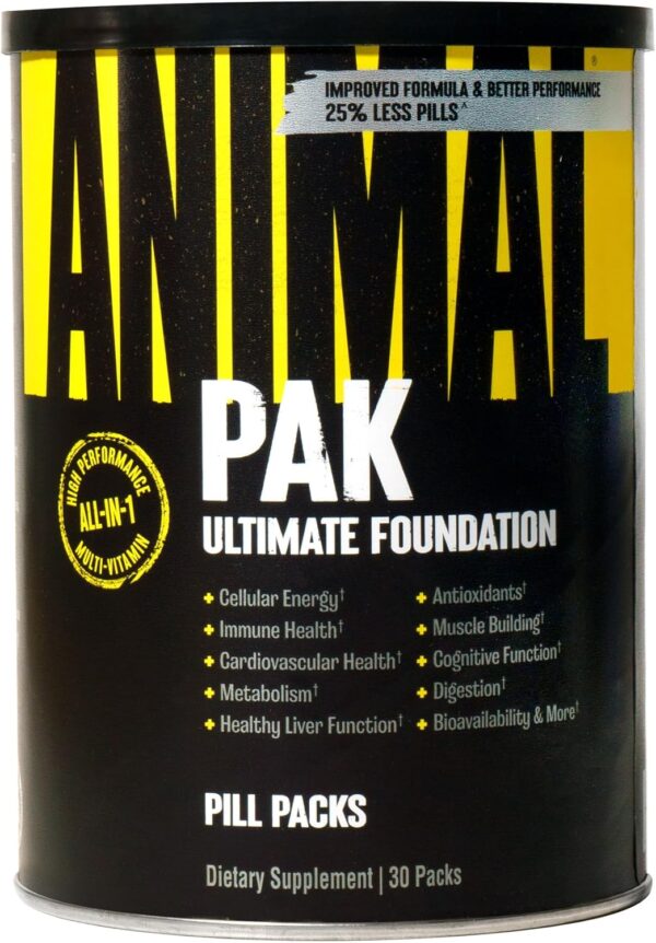 Universal Nutrition ANIMAL Pak Multivitamin-Komplex fürs Training mit Vitaminen, Mineralien, L-Carnitin & Aminosäuren, Enzyme unterstützen die Nährstoffversorgung & Immunsystem, 30 Einheiten