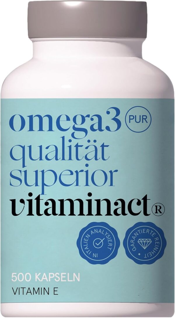 Omega 3 Kapseln Hochdosiert (500 KAPSELN) Mit Vitamin E Natürlich - 2000 mg Reines Fischöl in Triglycerid - Form Pro Dosis Für Eine Bis zu 70% Höhere Aufnahme - 600 mg EPA und DHA pro Dosis.