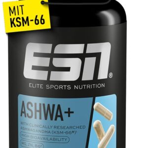 ESN Ashwa +, patentierter Ashwagandha Wurzelextrakt KSM-66®, 120 Kapseln, indische Schlafbeere, mit Magnesium, Vitamin B6 & Zink, vegan - made in Germany