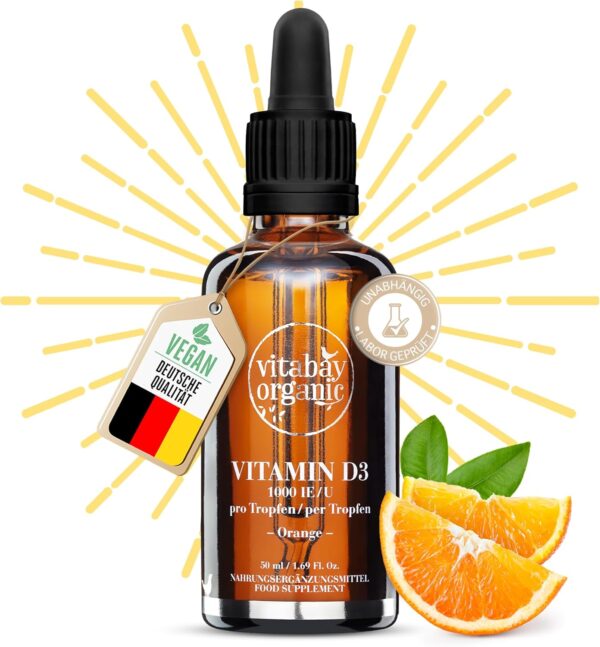 Vitabay Vitamin D3 Tropfen 50 ml - 1.500 Vegane Tropfen mit 1.000 ie - Vitamin D3 1000 - Vitamin D3 Hochdosiert Vitamin D Öl - Vit D3 Tropfen Hochdosiert - Vitamin D Öl Hochdosiert Vitamin D3 Vegan