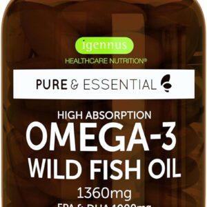 Igennus Hochwertigstes Omega-3 Wildfischöl & Astaxanthin, Triglyceridform rTG, 1000mg EPA & DHA Omega-3 Fettsäuren, ultra rein; frei von Umweltgiften, Zitronengeschmack, 180 kleine Weichkapseln